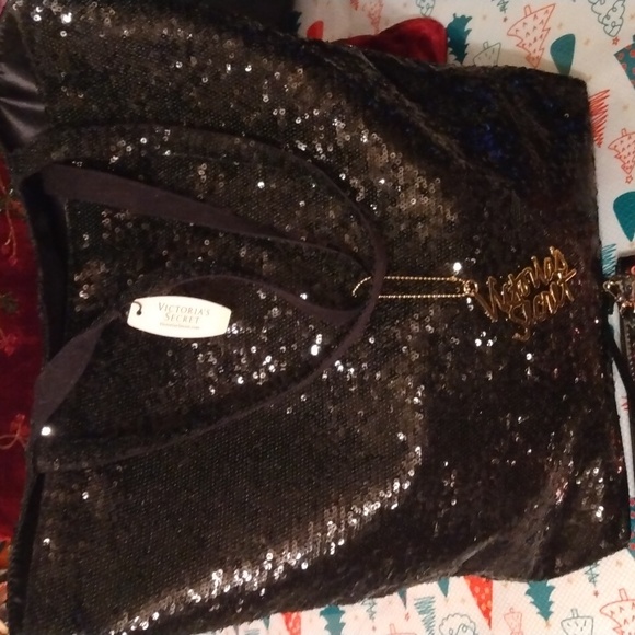 Victoria Secret black sequin tote bag+ Victoria Secret black sequin wristlet bag - Picture 9 of 17
